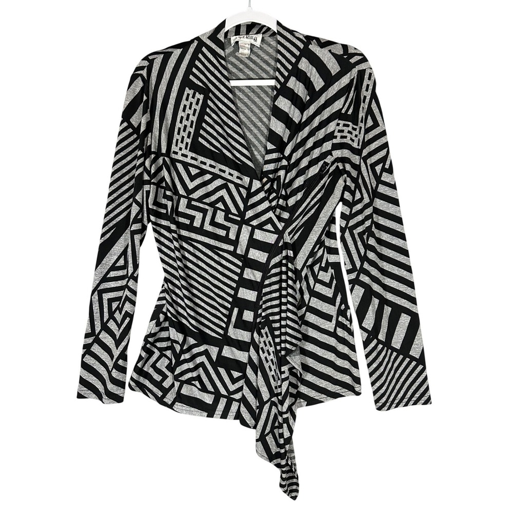 Joseph Ribkoff Geometric Asymmetric Drape Front Top Sz 12 Zip Front Artsy Canada